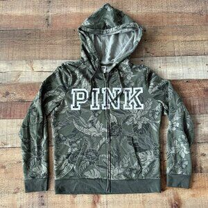 Pink Victoria Secrets Lightweight Hawaiian Print Floral Full Zip Jacket in Green